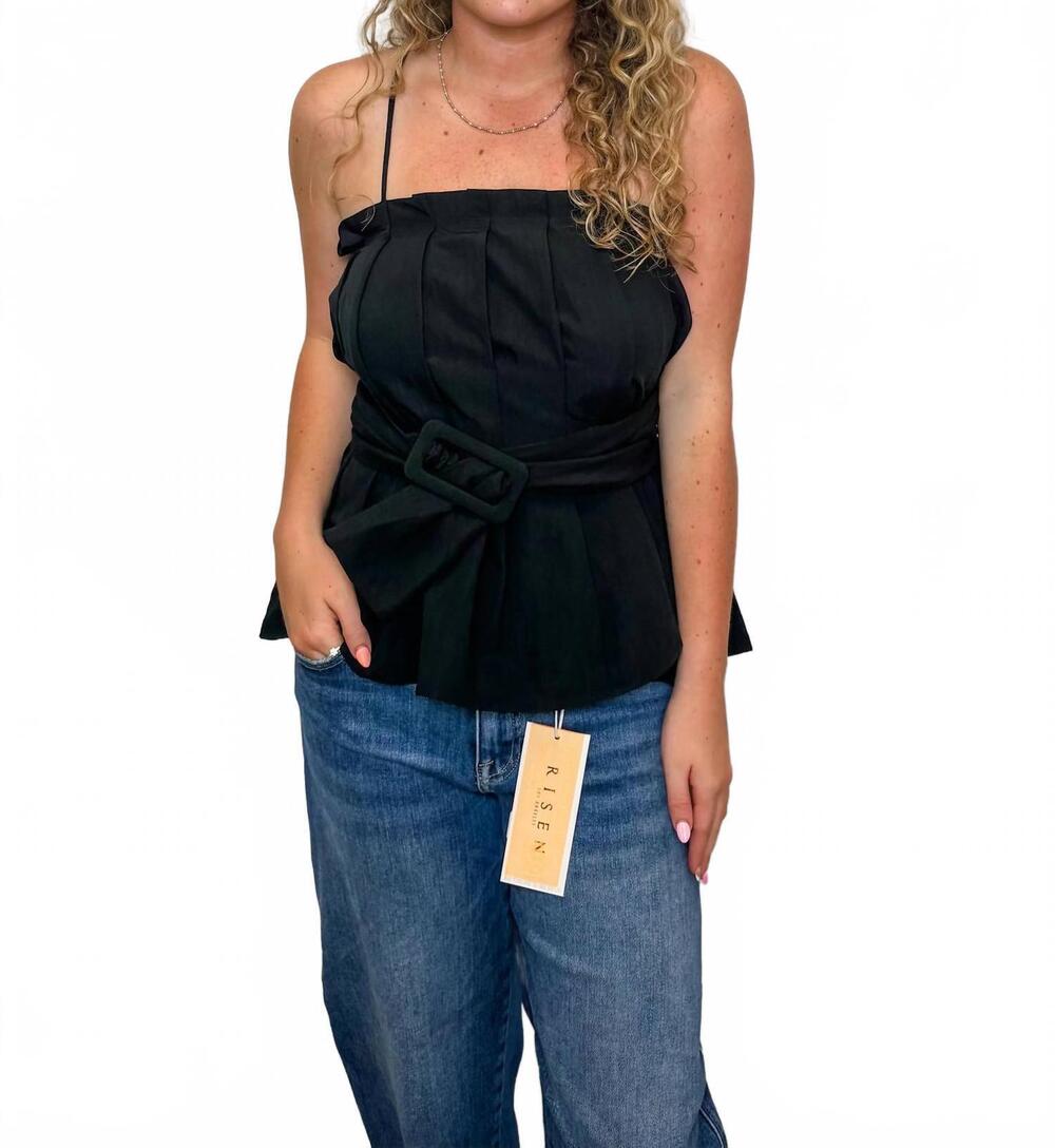 NEW NAKED ZEBRA buckle pleated sleeveless top in black